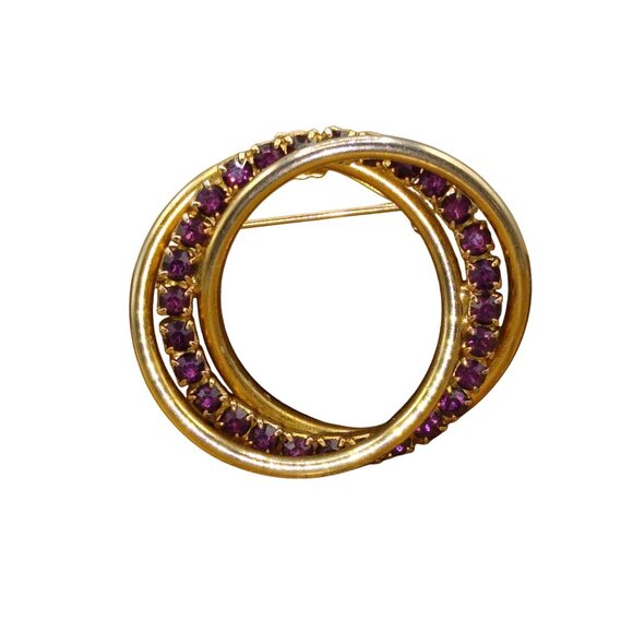 Vintage Gold Tone Interlocking Rings Lapel Brooch, Triple Ring with Two Polished - Picture 1 of 3
